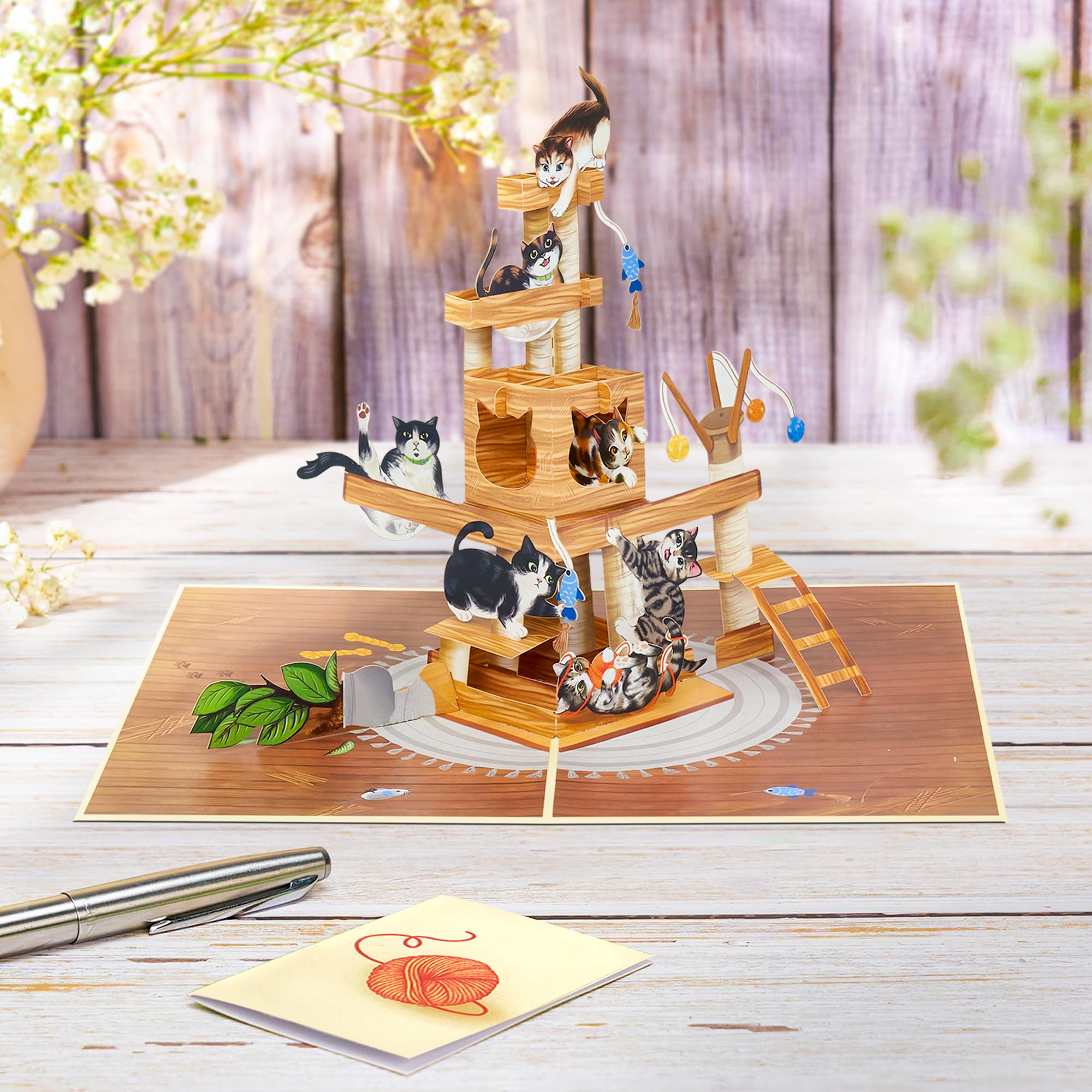 POPWOW Cat Tree Pop Up Card, Funny Cats, 3D Greeting Card, Gifts for Birthday, Valentines day, Mothers Day, Fathers Day, Cat Person, 5x7 - Includes Envelope And Message Note