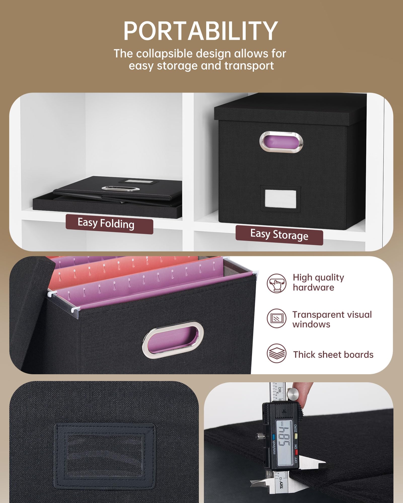 Oterri File Box with Lid & Handle, Letter Legal Size Filing Box, File Organizer for Hanging File Folders, File Folder Organizer Storage Bin for Home Office School (1 Pack, Black)