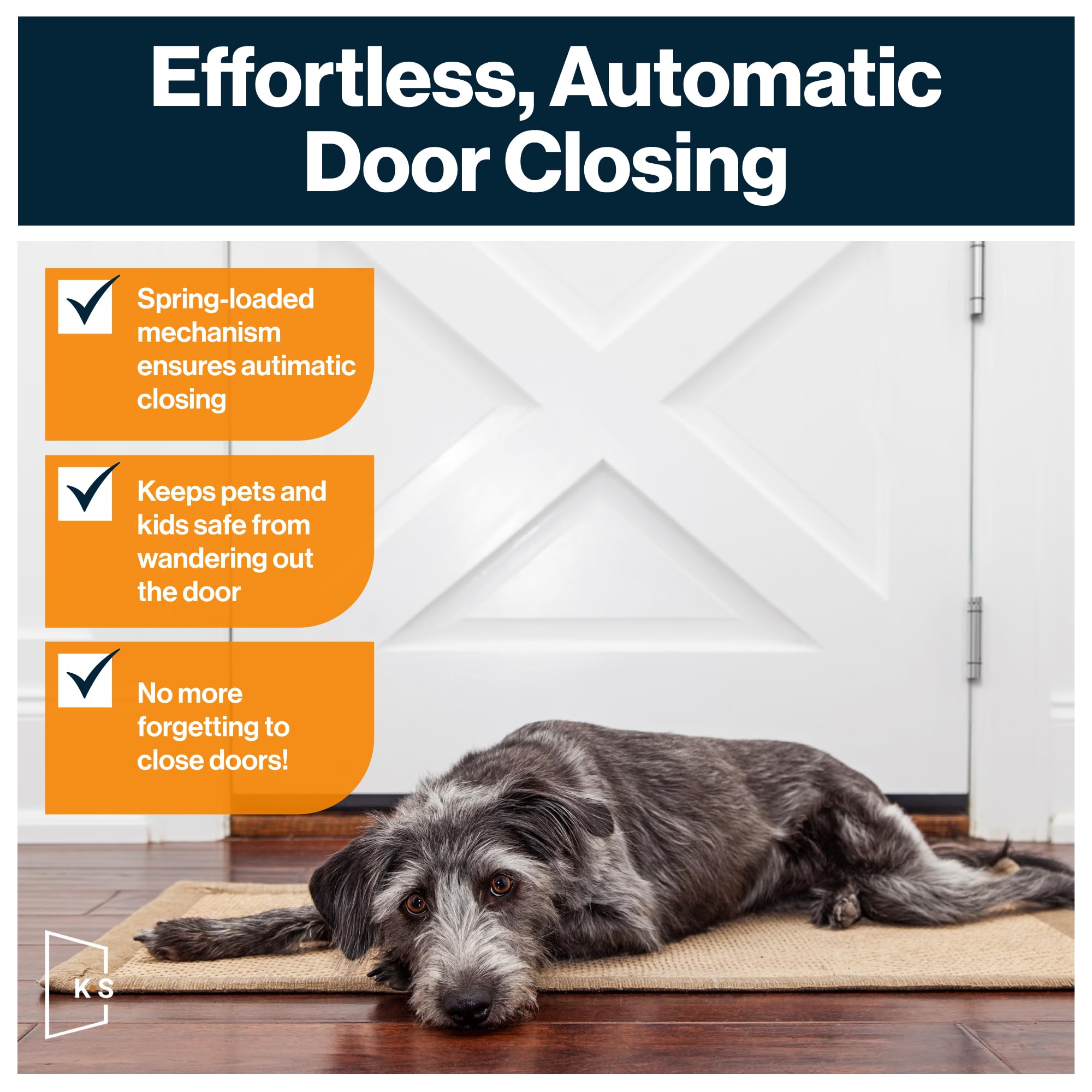 KS Hardware Mortise Spring Hinge | Automatic Self Closing Door Hinges with Complete Installation Hardware | 4" X 4" with 5/8" Radius Corners | 2 Pack, Satin Nickel Finish
