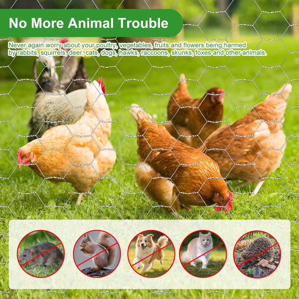 16inX20ft Chicken Wire Fencing Mesh, Heavy Duty Metal Chicken Wire Fence with 50 Ties for Crafts Poultry Gardening Hexagonal Galvanized Hardware Cloth Netting for Chicken Coop Barrier Rabbit Cage