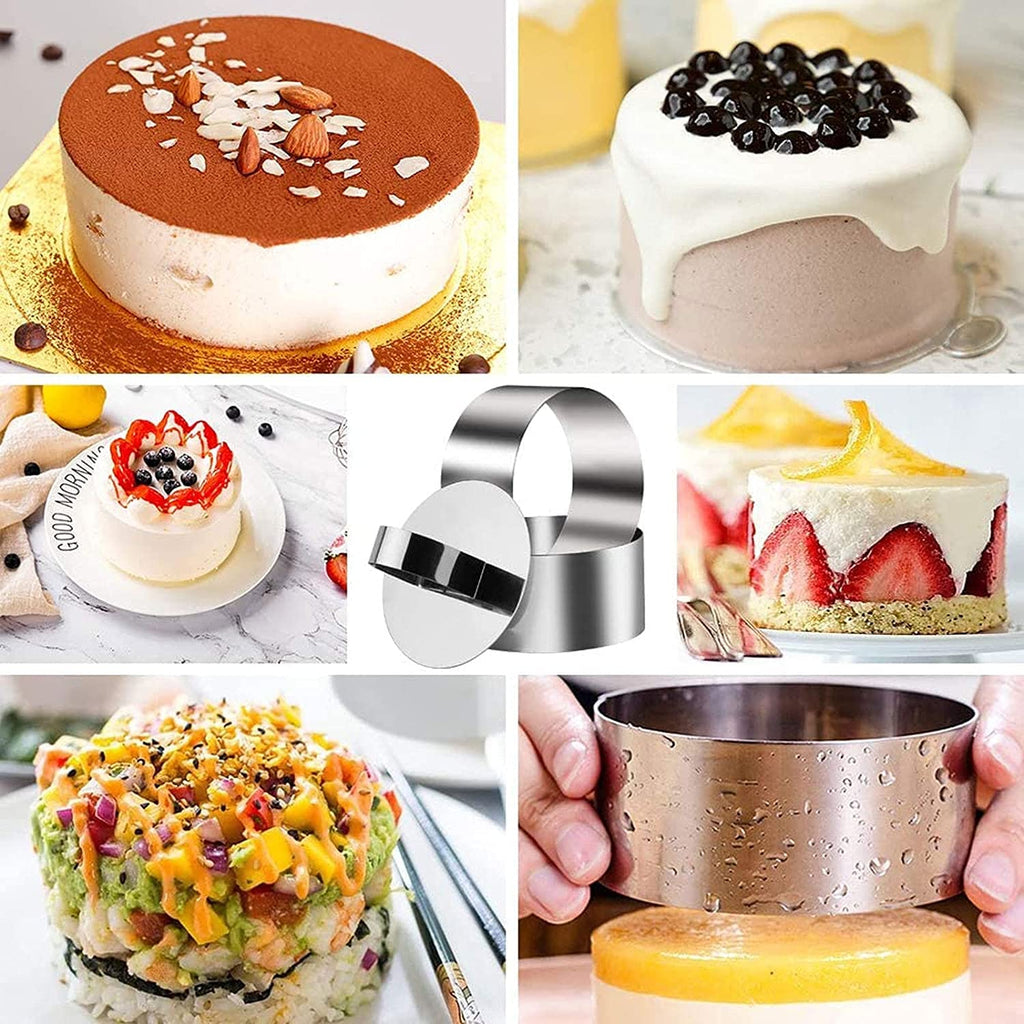 9 Pack Stainless Steel Round Cake Mousse Mold with Pusher,Small Round Pastry Cake Baking Rings,Round Cake Mold Rings for Home Kitchenware (3.15" in Diameter)