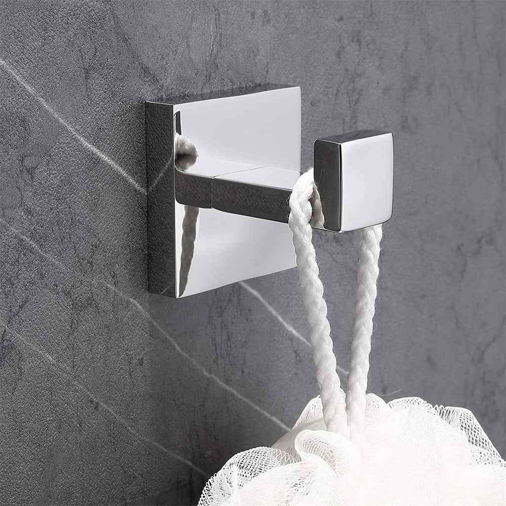 Nolimas Bath Towel Hook SUS 304 Stainless Steel Square Clothes Towel Coat Robe Hook Cabinet Closet Door Sponges Hanger for Bath Kitchen Garage Heavy Duty Wall Mounted, Chrome Polished Finish,4Pack