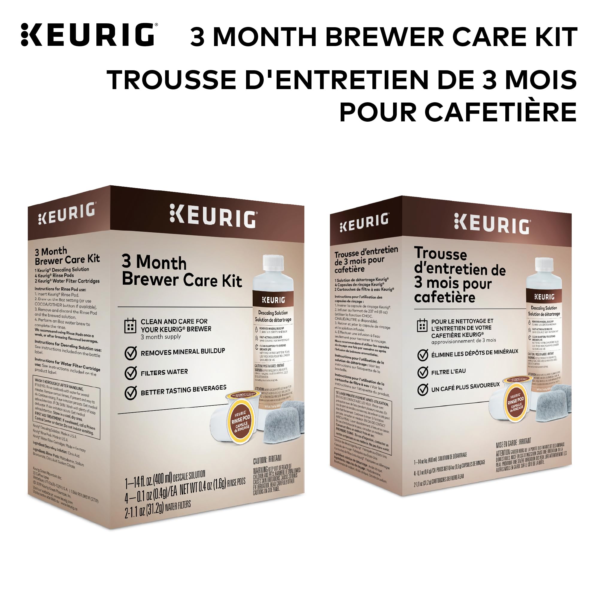 Keurig 3-Month Brewer Maintenance Kit, Includes Descaling Solution, Water Filter Cartridges & Rinse Pods, 7 Count