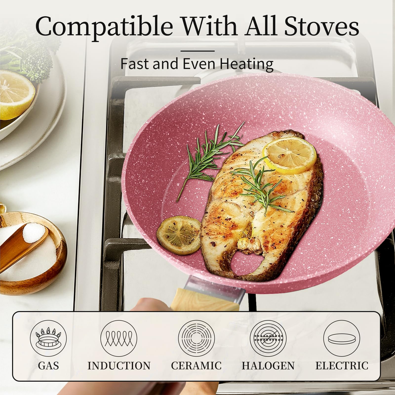 Innwewell Non Stick Frying Pan - Pink Non Stick Skillet Frying Pans, Safe&No Toxic Egg Omelette Frying Pan, 8 Inch Small Nonstick Cookware Cooking Pan, Induction Compatible, PFOA Free