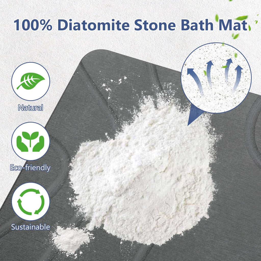 Ceecysaa Stone Bath Mat, Non-Slip Diatomaceous Earth Shower Mat, Quick Drying Bath Mat Stone, Super Absorbent Diatomite Bath Mats for Bathroom Kitchen, Easy to Clean, 60 x 39cm, Dark Gray