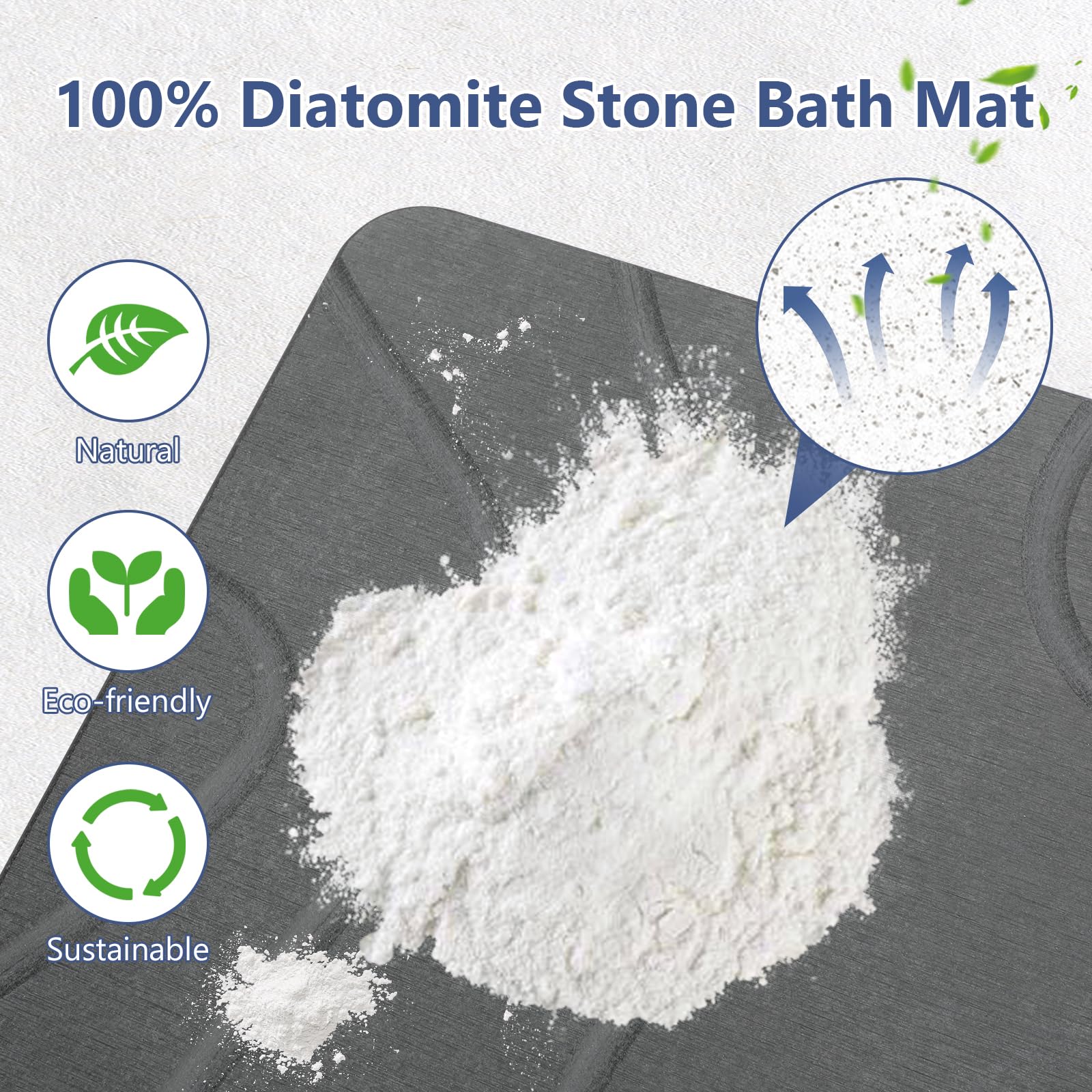 Ceecysaa Stone Bath Mat, Non-Slip Diatomaceous Earth Shower Mat, Quick Drying Bath Mat Stone, Super Absorbent Diatomite Bath Mats for Bathroom Kitchen, Easy to Clean, 60 x 39cm, Dark Gray
