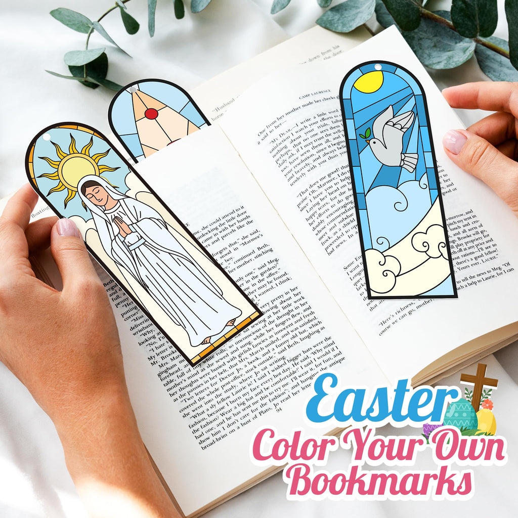 100Pcs Easter He is Risen Color Your Own Bookmarks Double-Sided Stained Glass Style DIY Coloring Blank Bookmarks Religious Christian Sunday School Church Resurrection Cross DIY Crafts Gifts for Kids