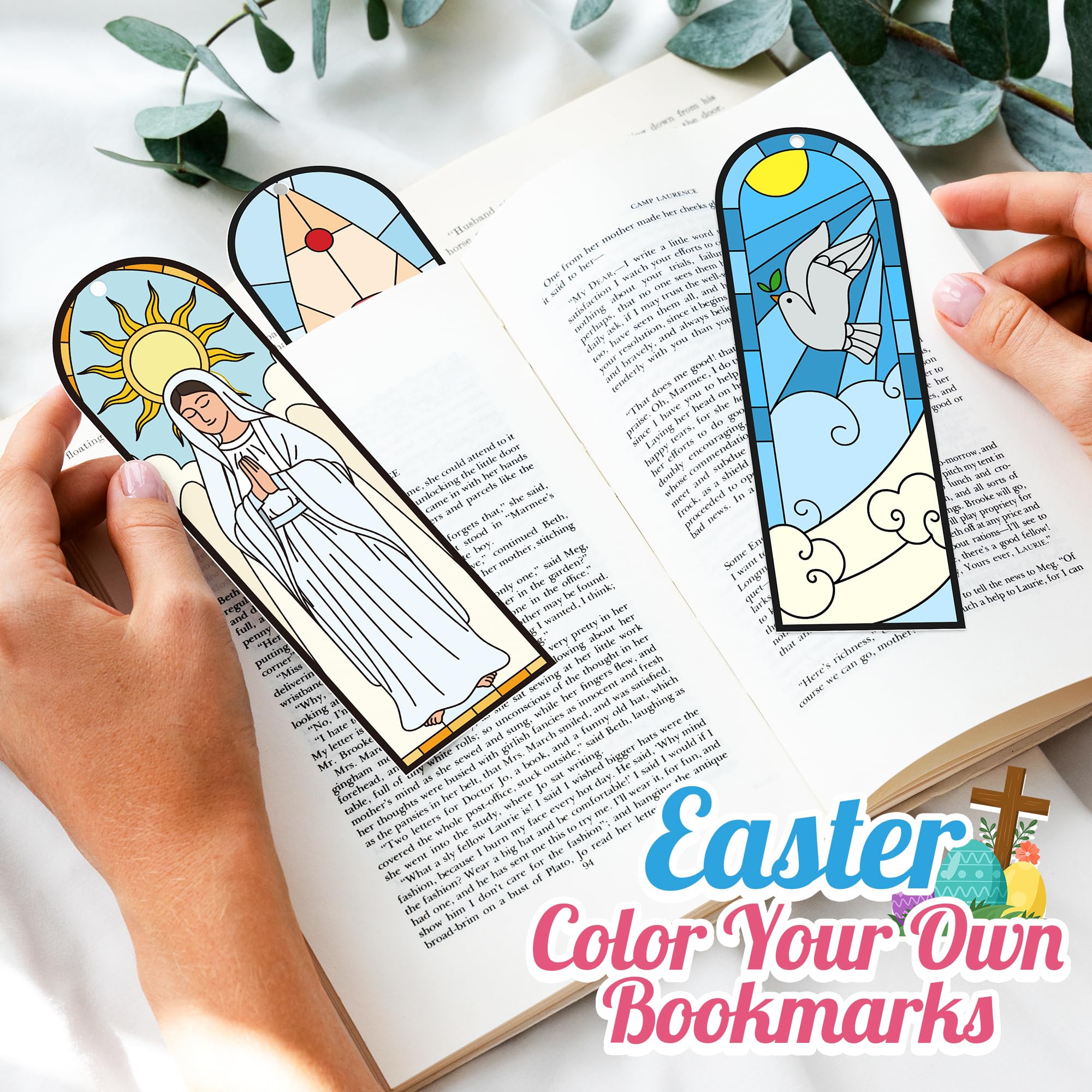100Pcs Easter He is Risen Color Your Own Bookmarks Double-Sided Stained Glass Style DIY Coloring Blank Bookmarks Religious Christian Sunday School Church Resurrection Cross DIY Crafts Gifts for Kids