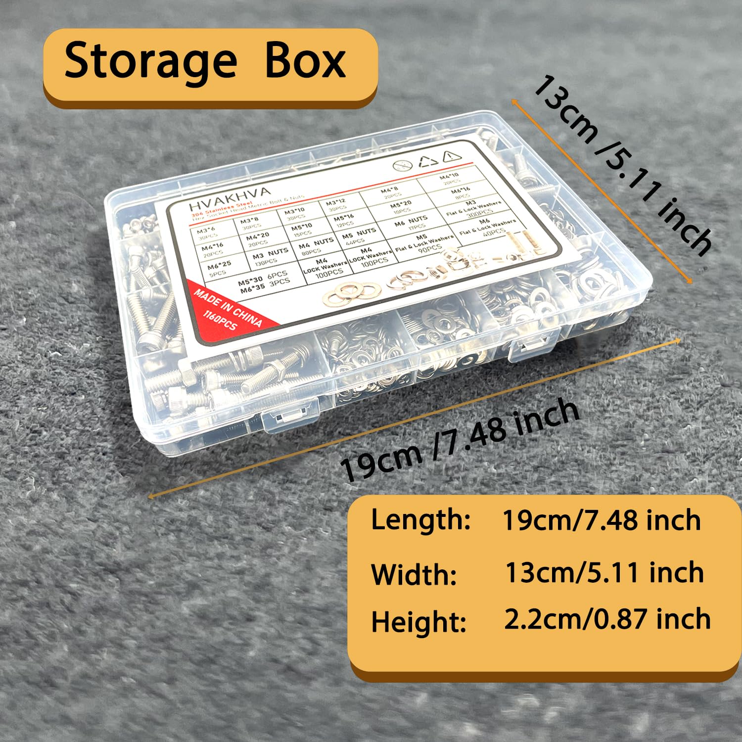 HVAKHVA 1160 pcs M3/M4/M5/M6 Metric Hex Head Socket Cap Bolt & Nut Assortment, 304 Stainless Steel Machine Screws with Flat & Lock Washers,Length 6 to 35 mm