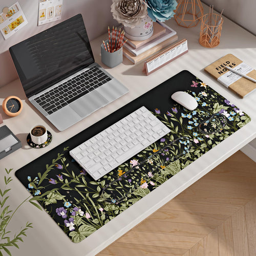 4 in 1 Extended Mouse Pad Set with Memory Foam Keyboard Wrist Rest, Mouse Wrist Cushion & Cute Coaster, Ergonomic Large Desk Pad for Home Office & Gaming (Wild Flowers)
