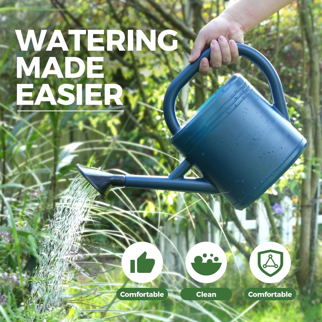 Bamworld 1 Gallon Watering Can, Indoor Outdoor Plant Watering Can with Removable Nozzle, Drip-Free Sprinkler Head, Made from Recycled Plastic, Blue (3 Liters)
