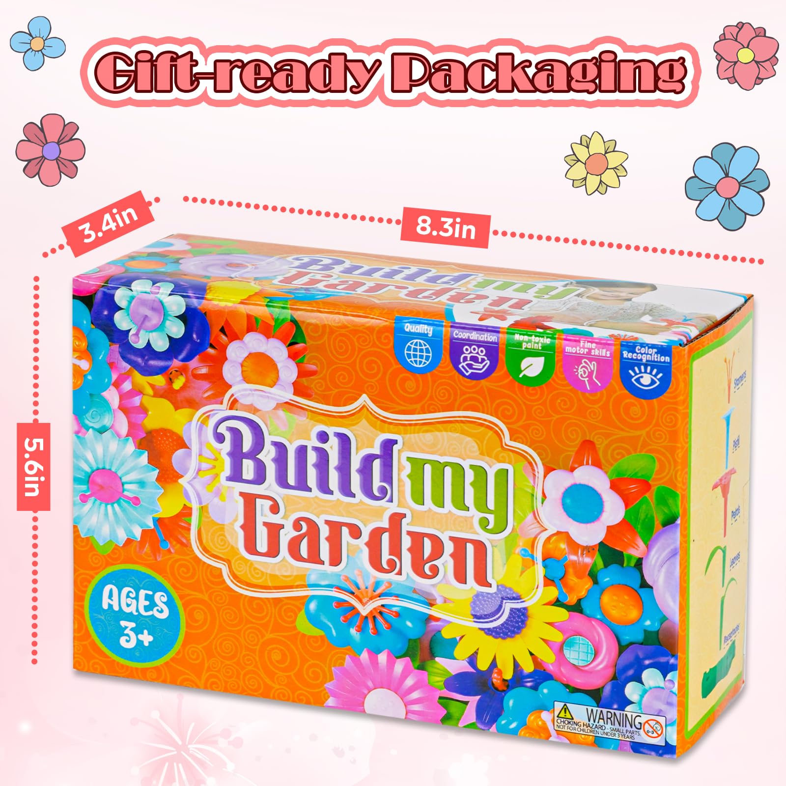 Flower Toy Garden Building Toys -46PCS Flower Building Set STEM Montessori Educational Toy for Toddler Kids, Sorting & Stacking Spring Gardening Set Birthday Gifts for Age 2 3 4 5 Years Old Girls