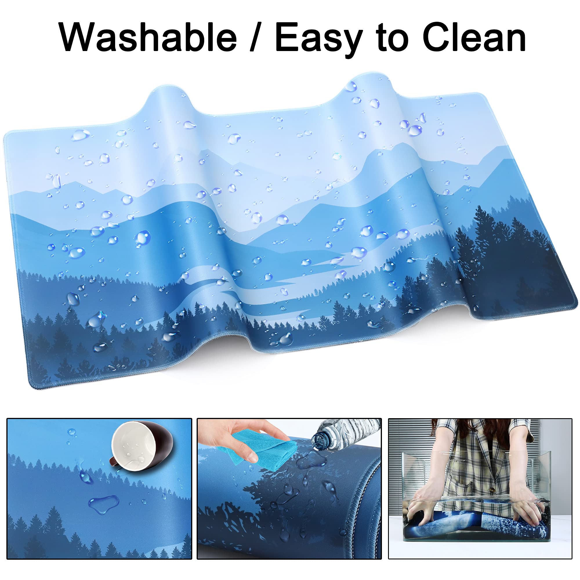 Desk Mat,Large Mouse Pad 35''×15.6'' XXL Extended Gaming Mouse Pad Mat with Non-Slip Base Stitched Eges Mousepad for Computer,Office,Keyboard and Laptop - Vector Mountain