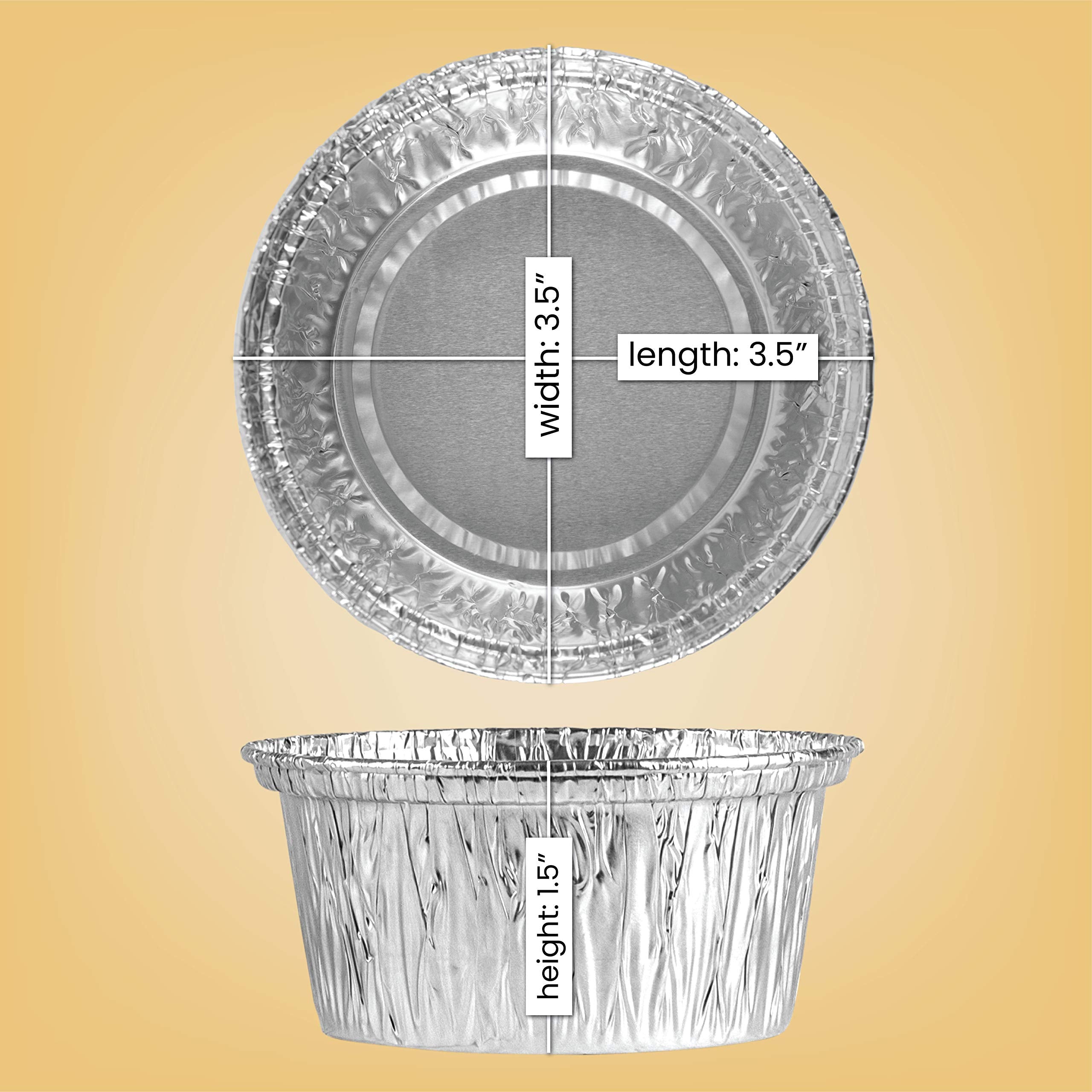 PLASTICPRO 3.5'' Inch Round Ramekins Muffin Cups Tin Foil Cupcake Pans Disposable Aluminum, Freezer & Oven Safe Pack of 50