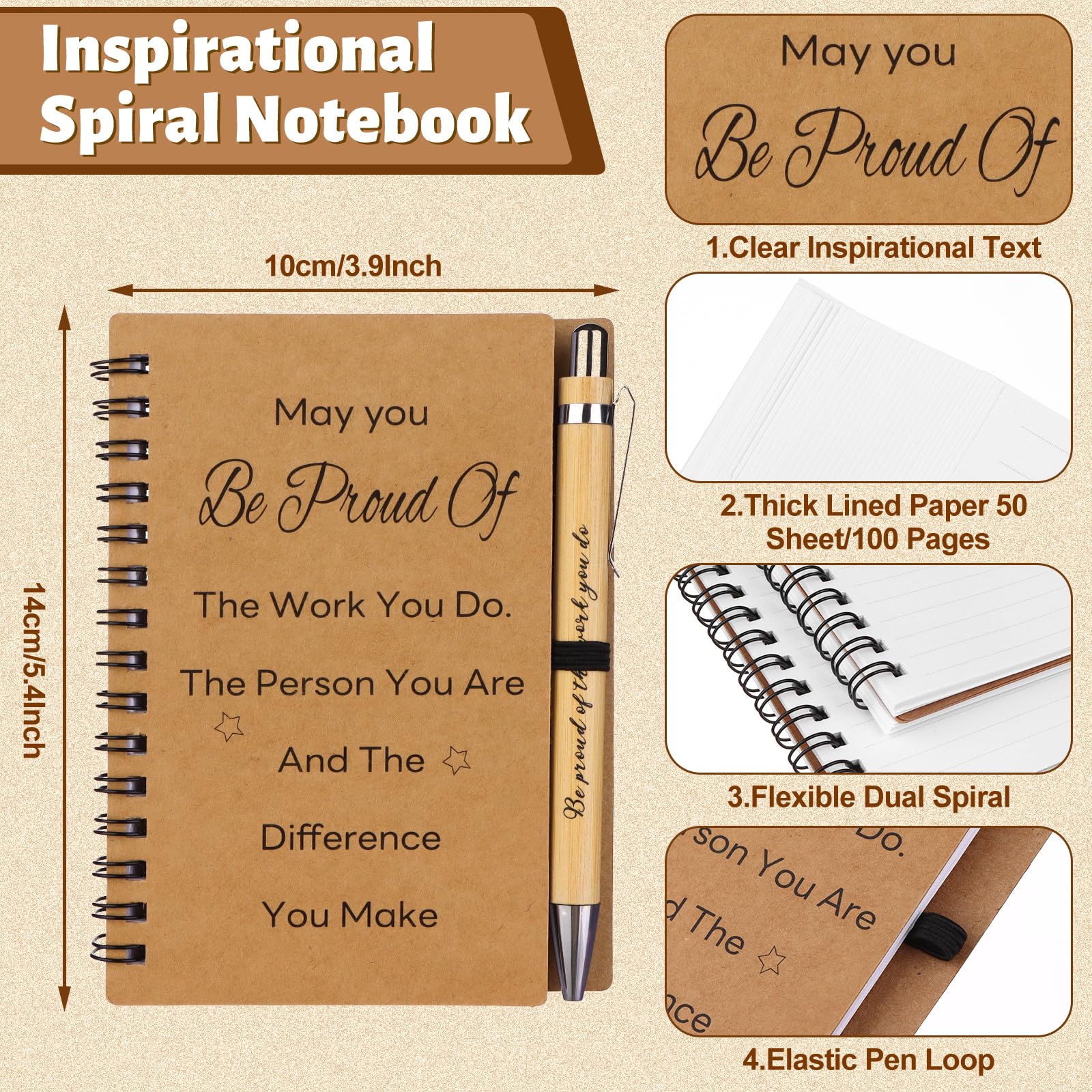 30 Pcs Inspirational Gifts Notebooks Motivational Ballpoint Pens with Keychains Set Thank You Pen Spiral Notepads Appreciation Gifts for Employee Coworkers Teacher Team Volunteer Student Staff Gift