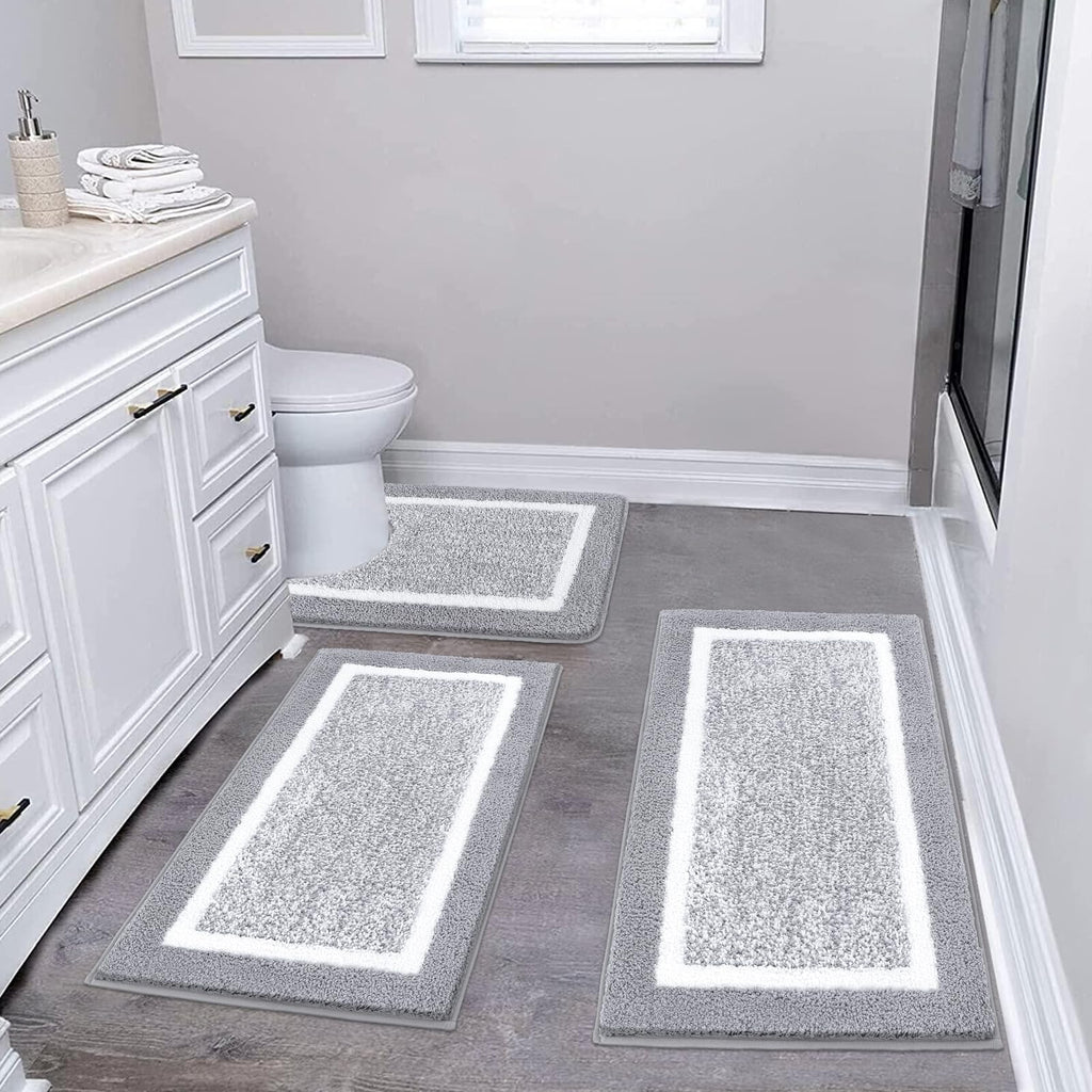 Pauwer Bathroom Rugs Sets 3 Piece Non Slip Bathroom Shower Rugs with U-Shaped Contour Toilet Mat Absorbent Microfiber Plush Bath Mats Machine Washable Shaggy Bath Rugs Christmas Floor Mats Carpet