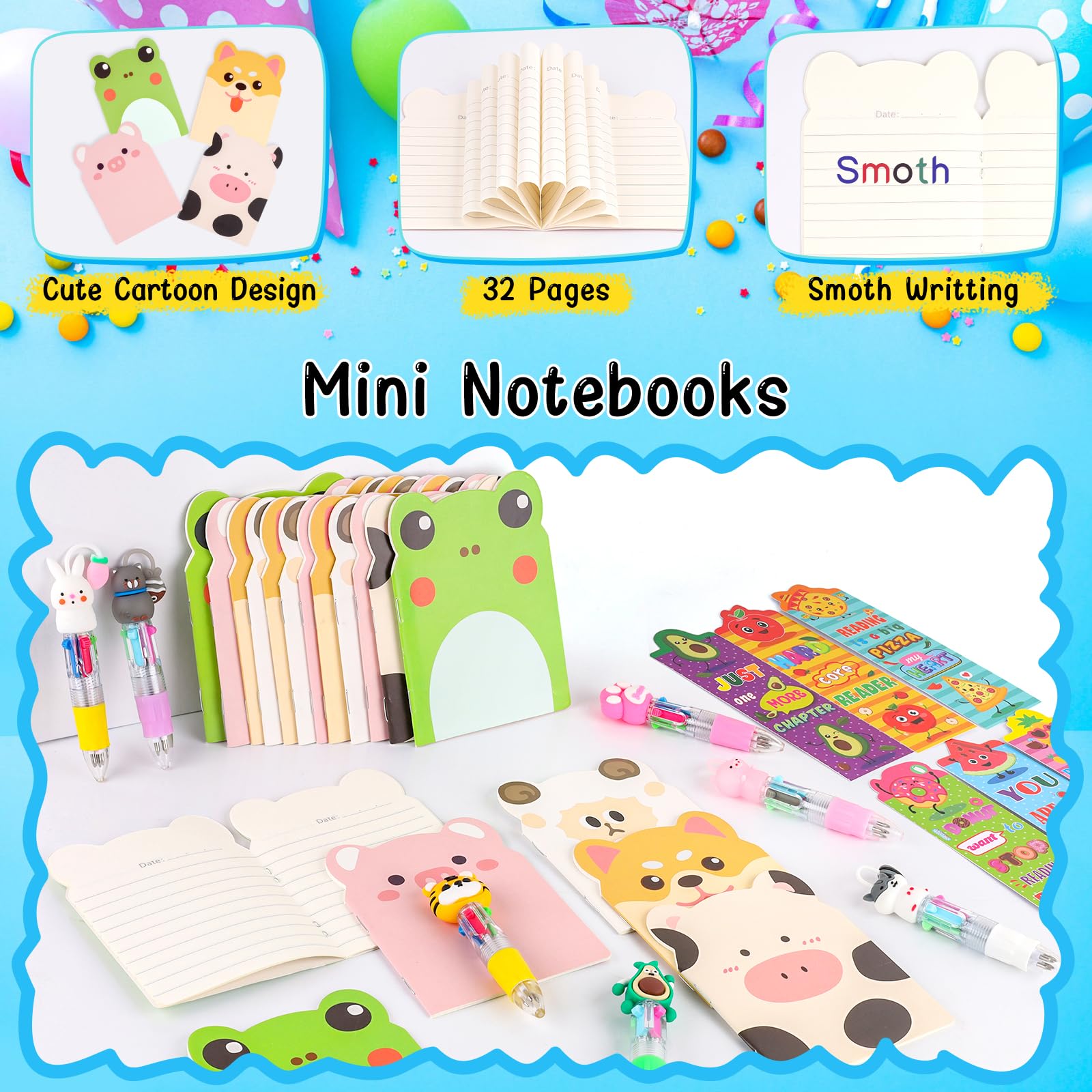 Stationery Party Pack, 12Pack Birthday Goodie Bags with Multicolor Pen Mini Notebooks for Goodie Bag Classroom Gifts Class Rewards Prizes