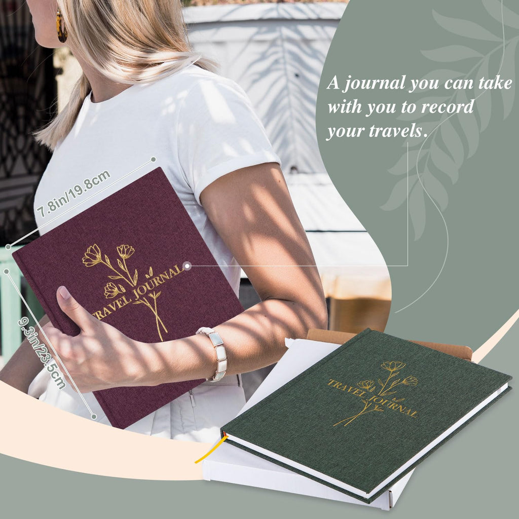 Lanpn Travel Photo Journal Notebook for Women Men, Linen Travel Log Diary Scrapbook Memory Book with Prompts, Anniversary Journals Traveling Gifts (Burgundy, 110 Pages)