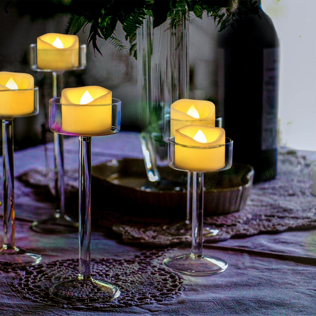 Yakpo 24 Pack 3.8cm x 3cm Battery Operated LED Tea Light Candles, Small Outdoor Flameless Flickering Votive Candles, Electric Flicker Fake Tealights Bulk for Wedding Halloween Christmas Decorations