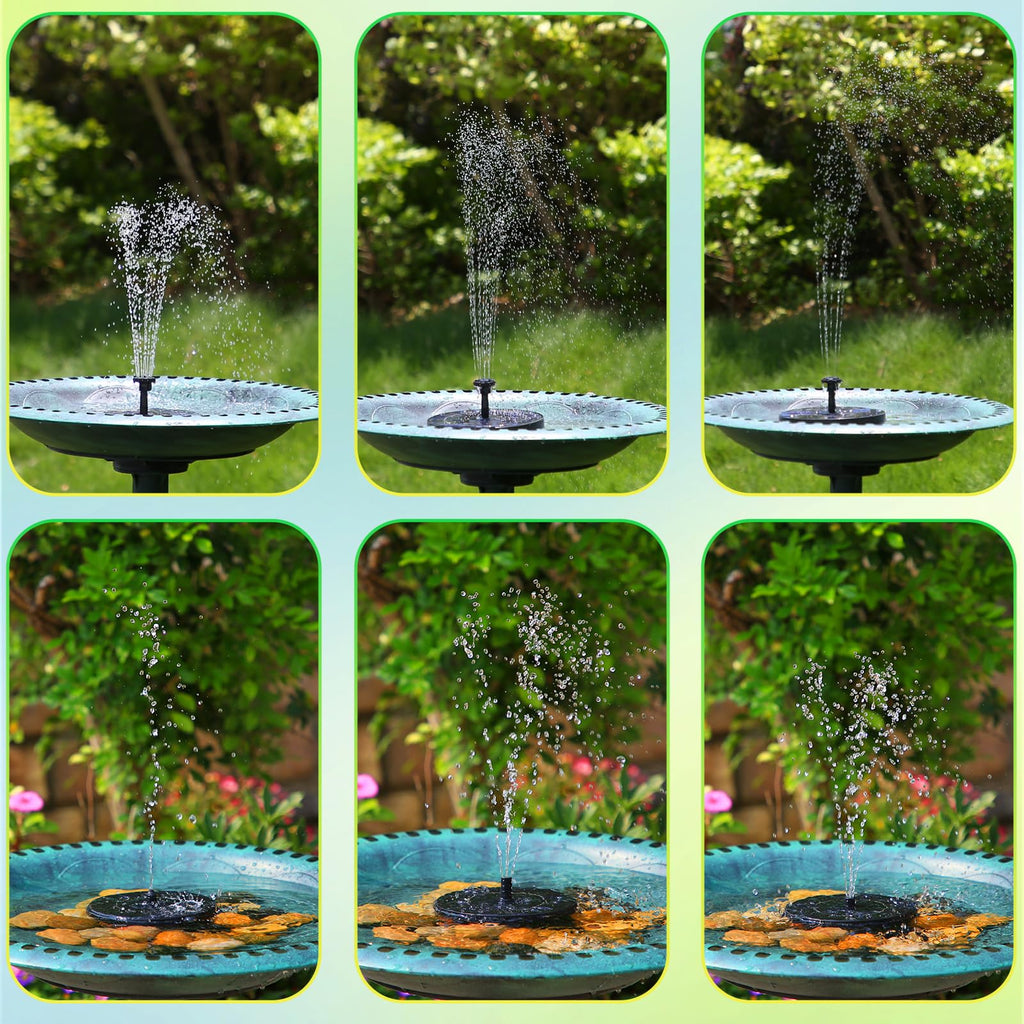 AMZtime Solar Fountain Pump 1W Bird Bath Fountain, Solar Powered Water Fountain with 8 Nozzle Set & 4 Fixer, Solar Fountain Pump for Bird Bath, Garden, Pond, Pool