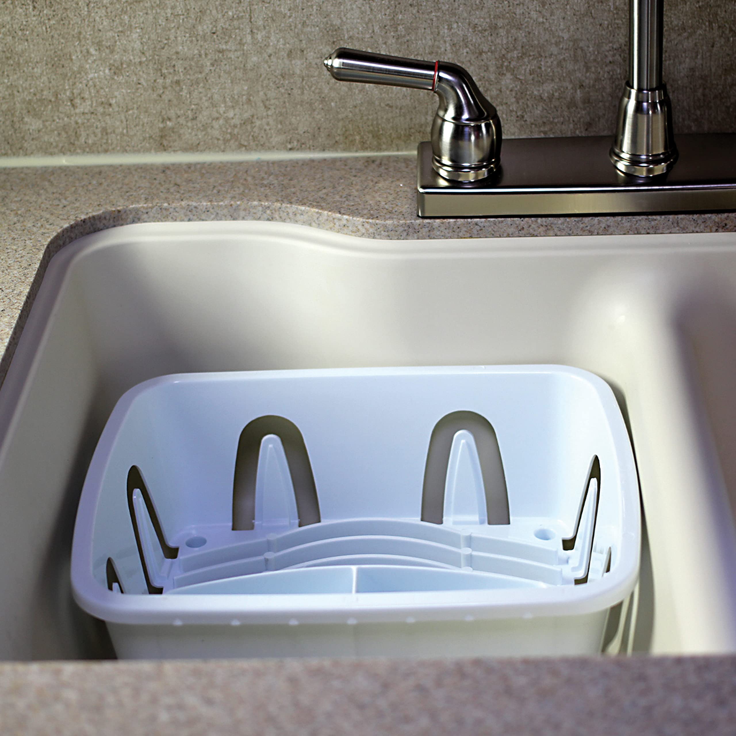 Camco RV Mini Dish Drainer & Tray - Features a Sloped Drain Tray Design, Heavy-Duty Construction, and is Ideal for Small Spaces, Apartments, Boats, and More - White (43511)