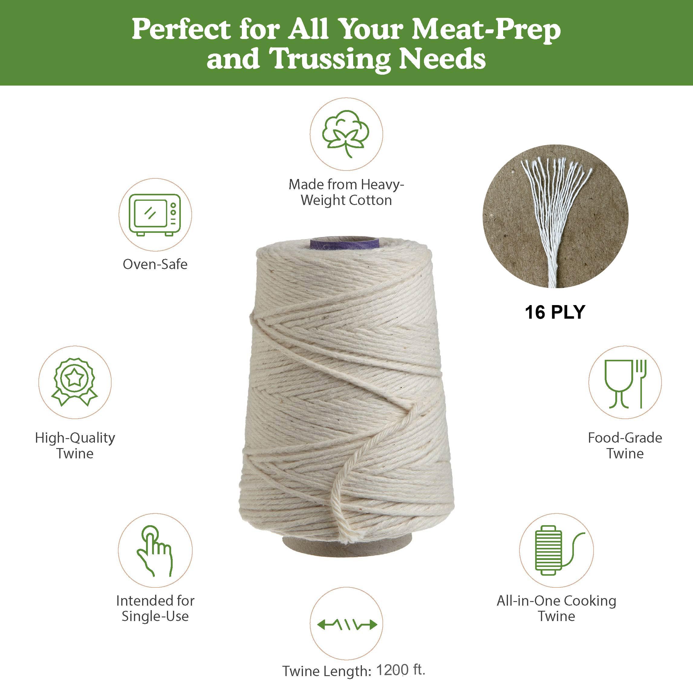 Regency Wraps Butchers Cooking Twine, Heavy Duty, 1200 ft,16 Ply, 2.4mm, Food-Safe Cotton Kitchen String for Turkey Trussing, Meat Prep, Crafting, Natural, Pack of 1