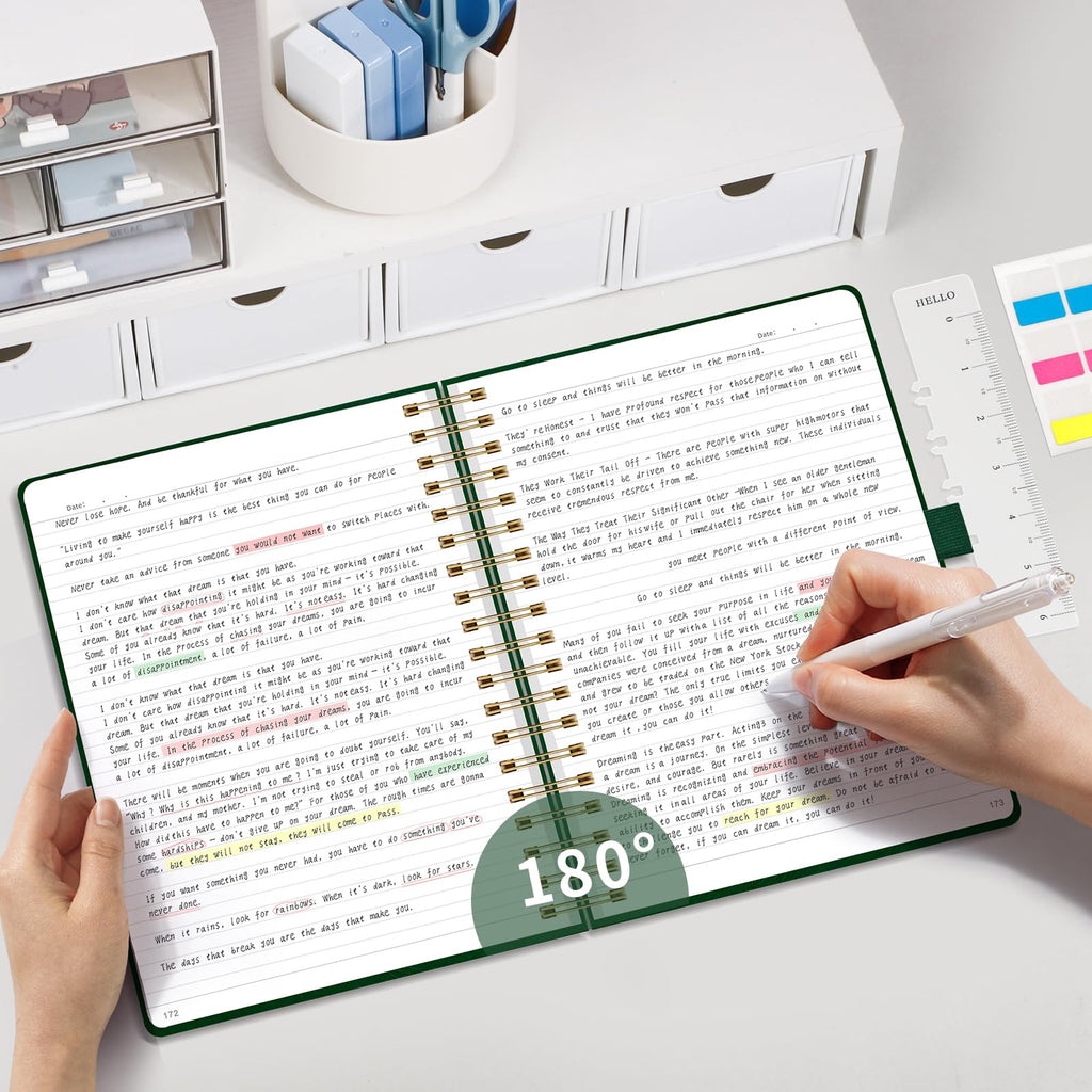 EMSHOI Lined Spiral Journal Notebook B5, 300 Numbered Pages, College Ruled Notebook, 7.48"×10.15" x 100gsm Lined Paper, Hardcover Leather Notebook for School, Work & Note Writing - Dark Green