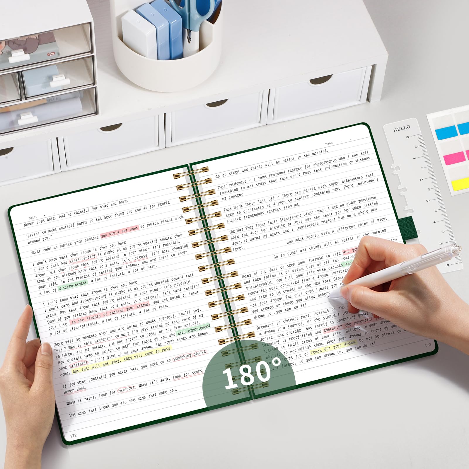 EMSHOI Lined Spiral Journal Notebook B5, 300 Numbered Pages, College Ruled Notebook, 7.48"×10.15" x 100gsm Lined Paper, Hardcover Leather Notebook for School, Work & Note Writing - Dark Green