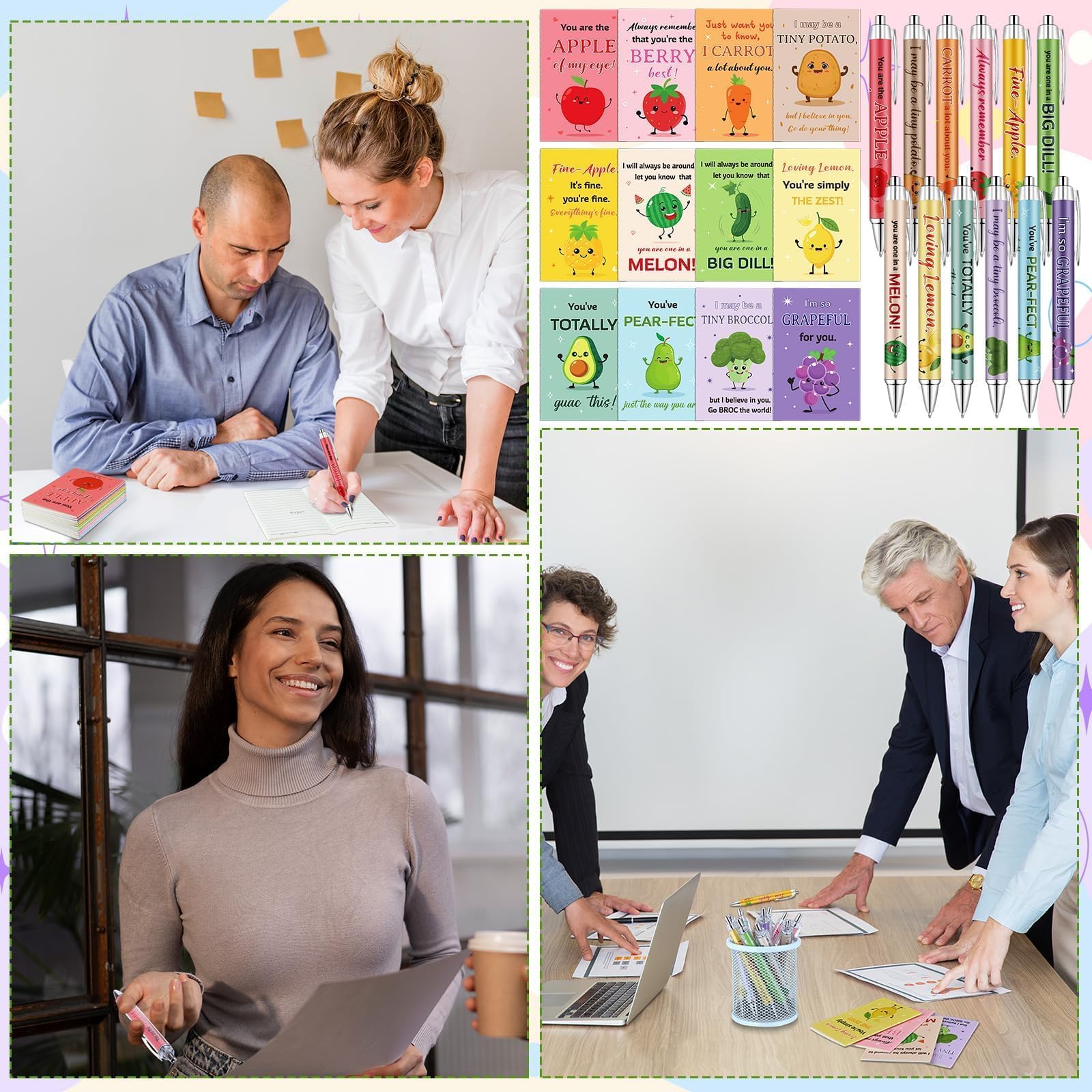 24 Sets Employee Appreciation Gifts Bulk Inspirational Mini Notebook with Pens Cute Fruit Vegetable Pun Design Motivational Pocket Notepads Positive Gifts for Coworker Staff Volunteer Teacher Student
