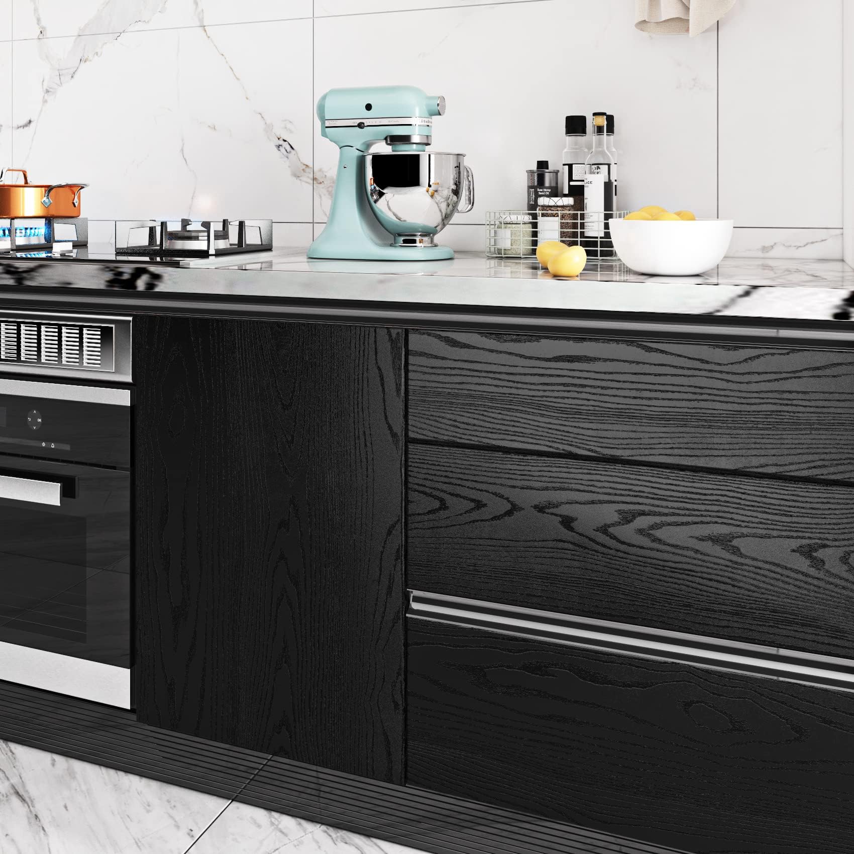 Livelynine 40CMx5M Thick Black Wood Contact Paper Peel and Stick Countertops for Kitchen Cabinet Wallpaper Stick on Countertop Covers Peel and Stick Desk Covering Waterproof Heavy Duty Vinyl Wrap