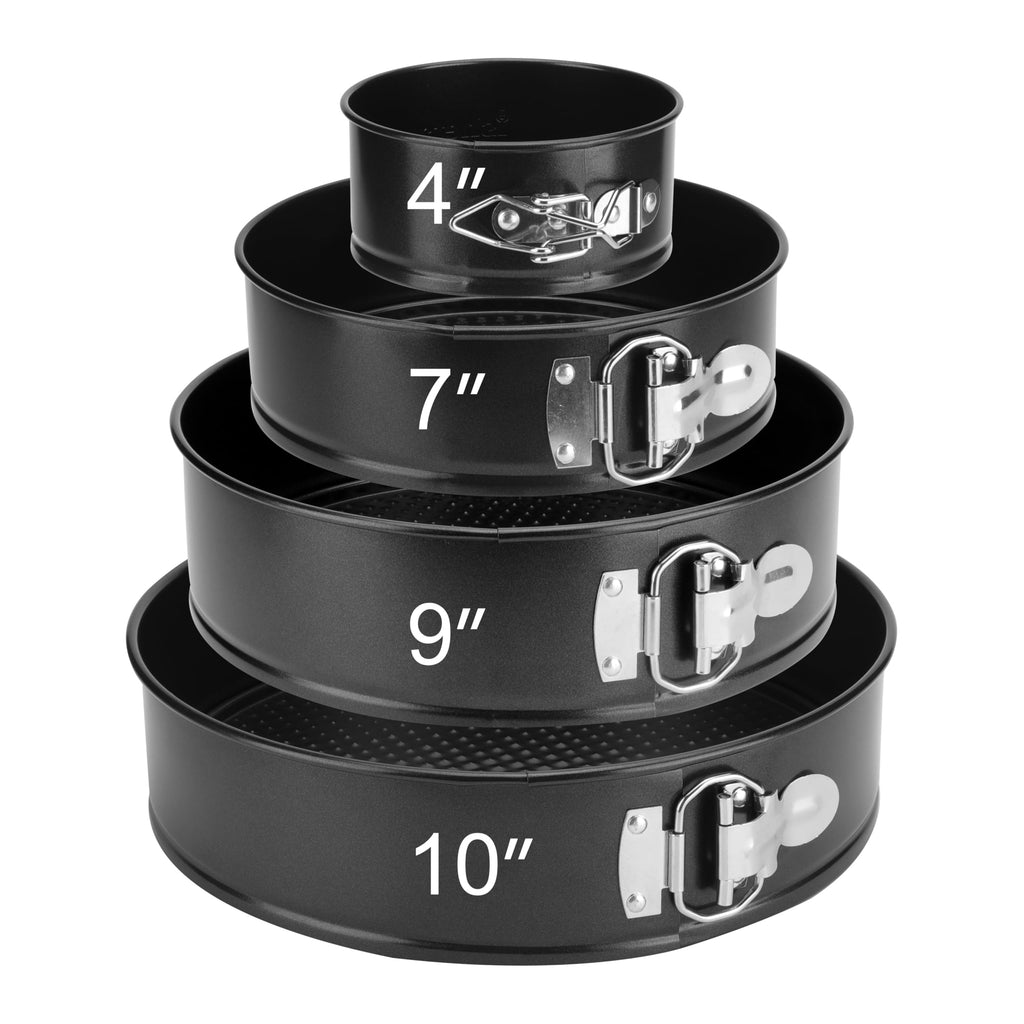 isheTao Springform Cake Pan Set of 4 (4” 7” 9” 10”), Black Cheesecake Pan, Round Nonstick Baking Pans Spring Form for Cheesecake, Removable Bottom, Leakproof Bakeware Sets