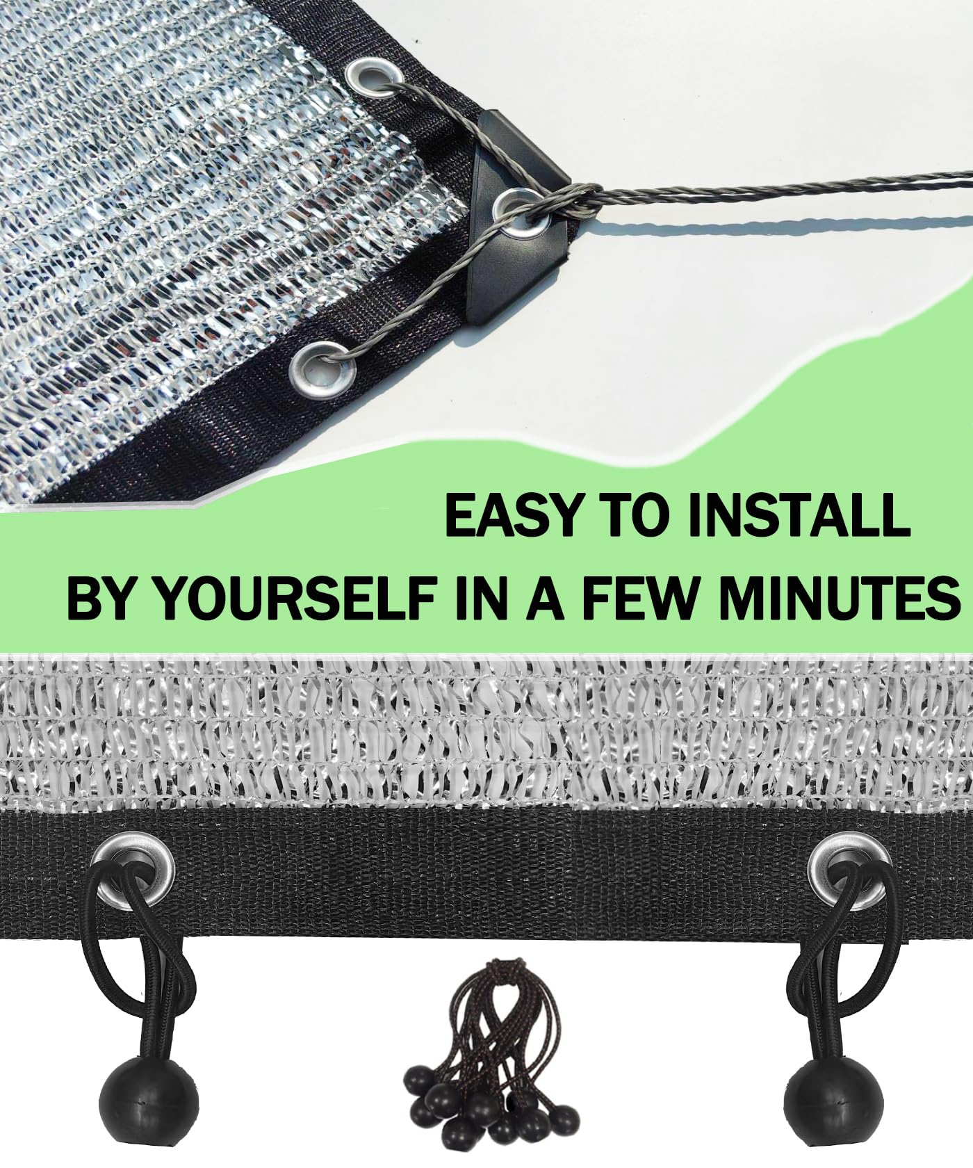 70% Aluminum Shade Cloth 6.5 FT x 10 FT, Durable Mesh Silver Tarps with Grommets and Ball Bungee,Reflective Sun Shade Net Cover for Pet Shade, Car Cover, Patio Garden, Pergola, Plants Growing, Pools