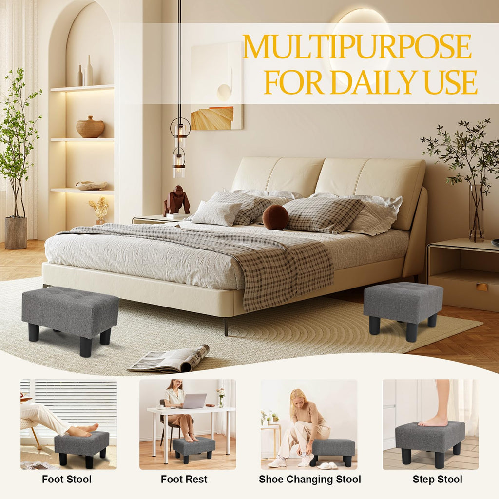 Nizrezol Small Foot Stool Ottoman, Linen Ottoman Foot Rest with Legs, Rectangle Foolstool Footrest for Couch Living Room Entryway, Grey 15.8x11.8x9.5in