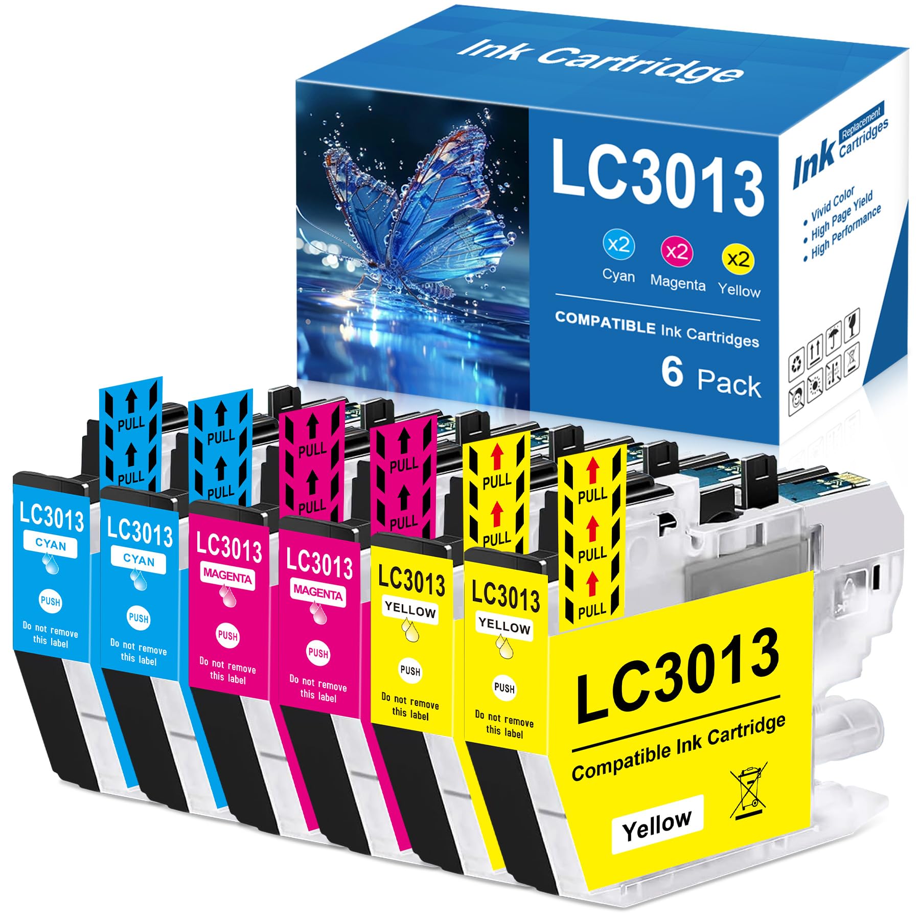 LC3013 Ink Cartridges Replacement for Brother LC3013 LC3011 Ink Cartridges Color Compatible for Brother MFC-J491DW MFC-J497DW MFC-J690DW MFC-J895DW Printer (6pk, 2Cyan/2Magenta/2Yellow)
