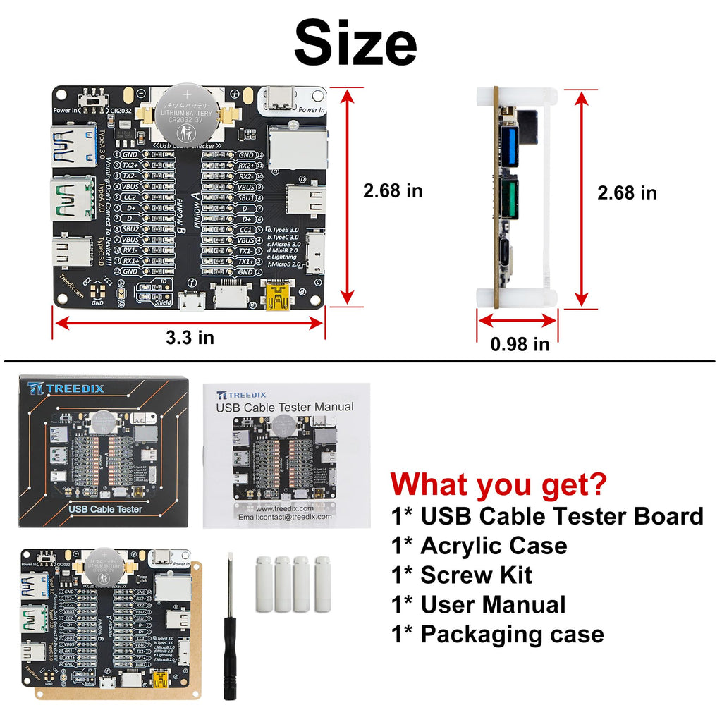 Treedix USB Cable Data Line Test Board USB Cable Checker Data Wire with Acrylic Case Charging Test Card Type-C Micro Type A Type B …