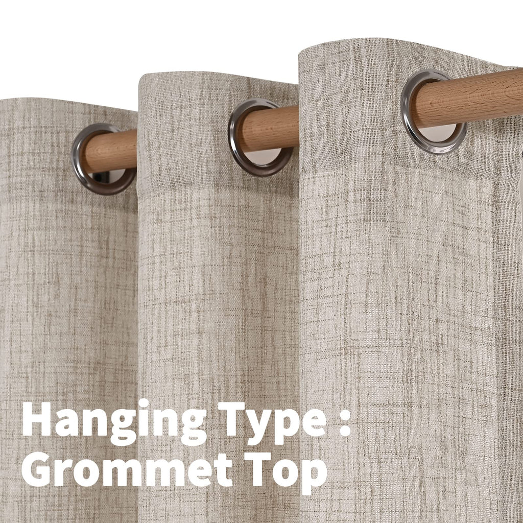 YoungsTex Natural Linen Curtains 84 Inch Long for Living Room Bedroom Grommet Top Light Filtering Privacy Linen Textured Window Semi Sheer Drapes, 2 Panels, 52x84 Inch, Natural
