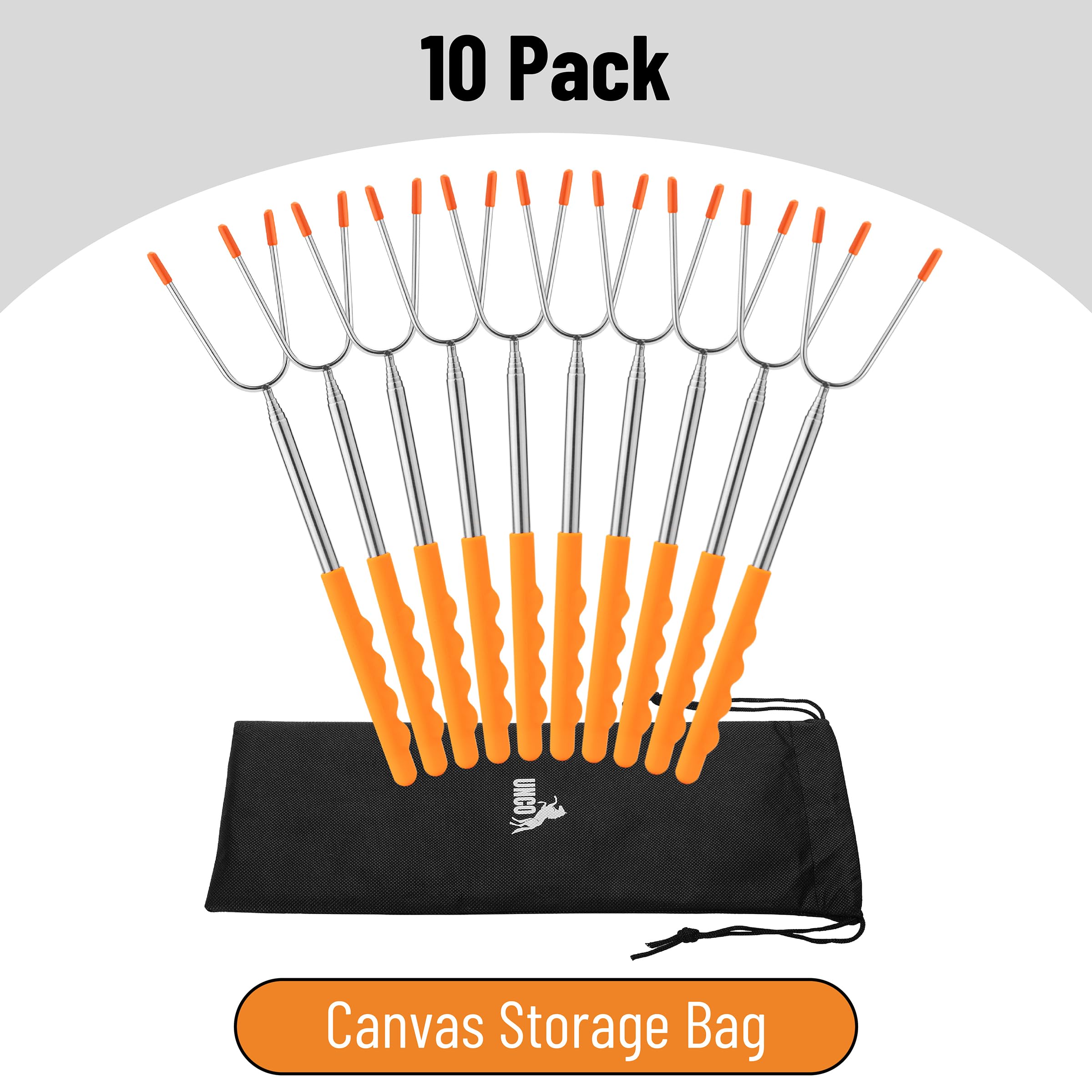 UNCO- Marshmallow Roasting Sticks, 10Pack, 45", Extendable Stainless Steel Smores Skewers for Campfire, Hot Dog Sticks for Fire Pit