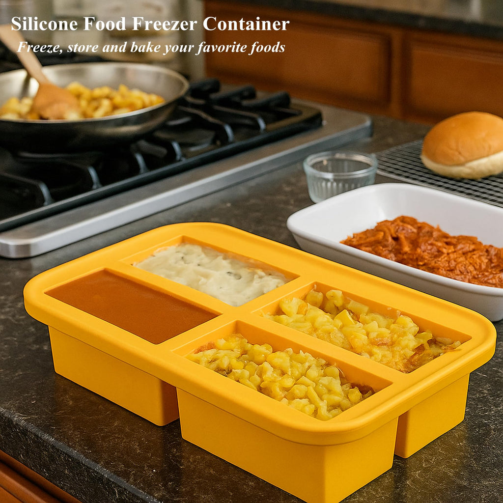 Bangp 1-Cup Extra Large Silicone Freezing Tray with Lid,Silicone Freezer Container,Freeze & Store Soup, Broth, Sauce, Leftovers - Makes 4 Perfect 1 Cup Portions…