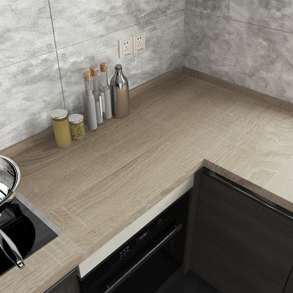 Boobest Light Brown Wood Wallpaper Peel and Stick Wood Grain Contact Paper Waterproof Removable Kitchen Cabinet Wallpaper 15.74"x 118" Wood Vinyl Wrap Cabinet Covers Oak Grey Wood Look Contact Paper