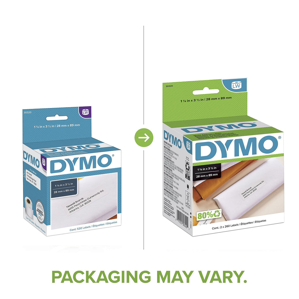 DYMO Authentic LW White Mailing Address Labels, DYMO Labels for LabelWriter Label Printers, 1-1/8" x 3-1/2", 2 Rolls of 260 (520 Total)