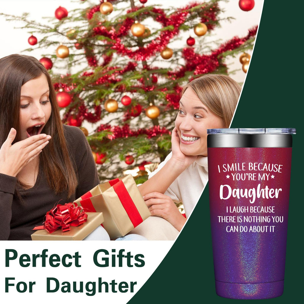Grifarny Daughter Gifts from Mom, Dad - Mothers Day Gifts for Daughters Adult - Christmas Birthday Gift for Grown Daughters - I Smile Because You are My Daughter Tumbler Cup 20oz