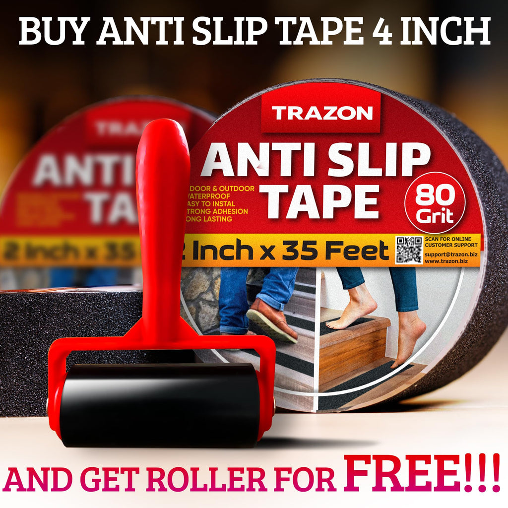 Grip Tape - Heavy Duty Anti Slip Tape for Stairs Outdoor/Indoor Waterproof Safety Non Skid Roll for Stair Steps Traction Tread Staircase Grips (Black, 4 Inch x 35 Feet)