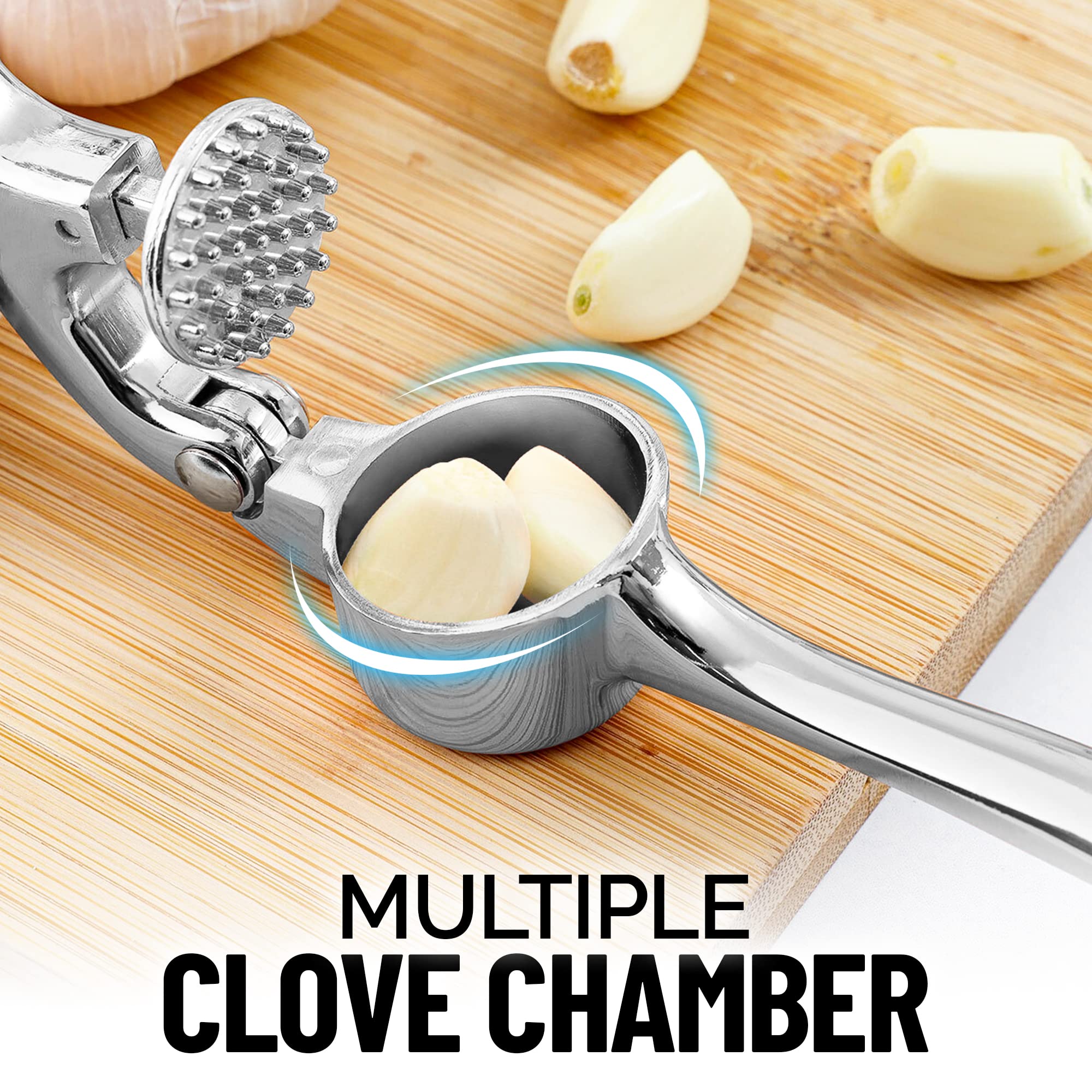 Zulay Kitchen Garlic Press with Soft, Easy to Squeeze Ergonomic Handle - Garlic Mincer Tool with Sturdy Design Extracts More Garlic Paste - Easy to Clean Garlic Crusher and Ginger Press (Chrome)