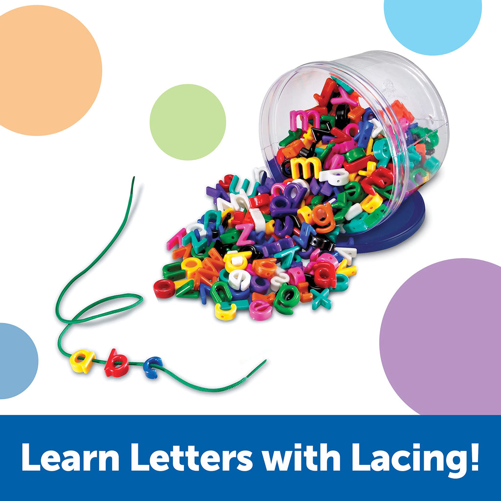 Learning Resources Lowercase Lacing Letters - 275 Pieces, Ages 3+ Toddler Alphabet Learning Toys, Preschool Games, Homeschool Supplies, Fine Motor Skills Toys, Alphabet Beads, Early Spelling