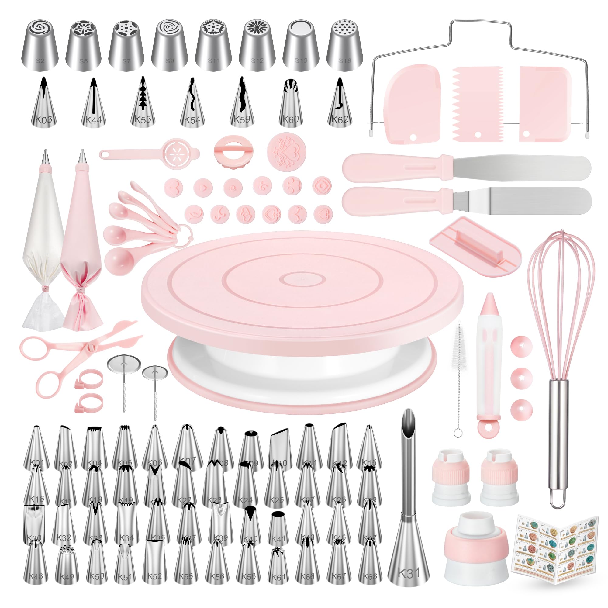Kootek 158 Pcs Cake Decorating Kit with Cake Turntable, 64 Piping Tips, 50+2 Pastry Bags, Frosting Spatulas, Leveler, Scrapers, Fondant Molds, and More Baking Supplies Decorating Tools