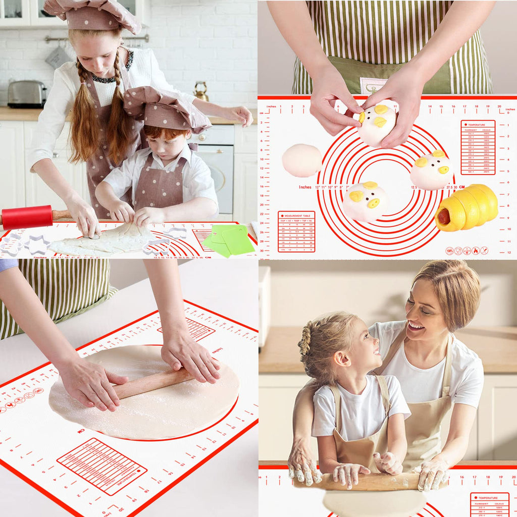Extra Large Silicone Baking Mat with Measurements for Rolling Dough, Non Slip Pastry Mat Nonstick Oven Mats Various Size for Baking Pizza Bread Cakes (Red, 23.6x31.5 inch)
