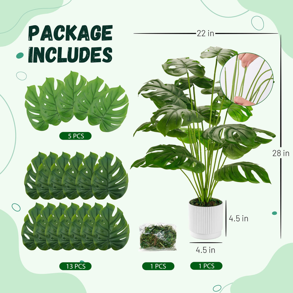 Der Rose 28" Fake Plants Large Artificial Monstera Faux Plants Tall for Outdoor Floor Front Porch Decor Indoor