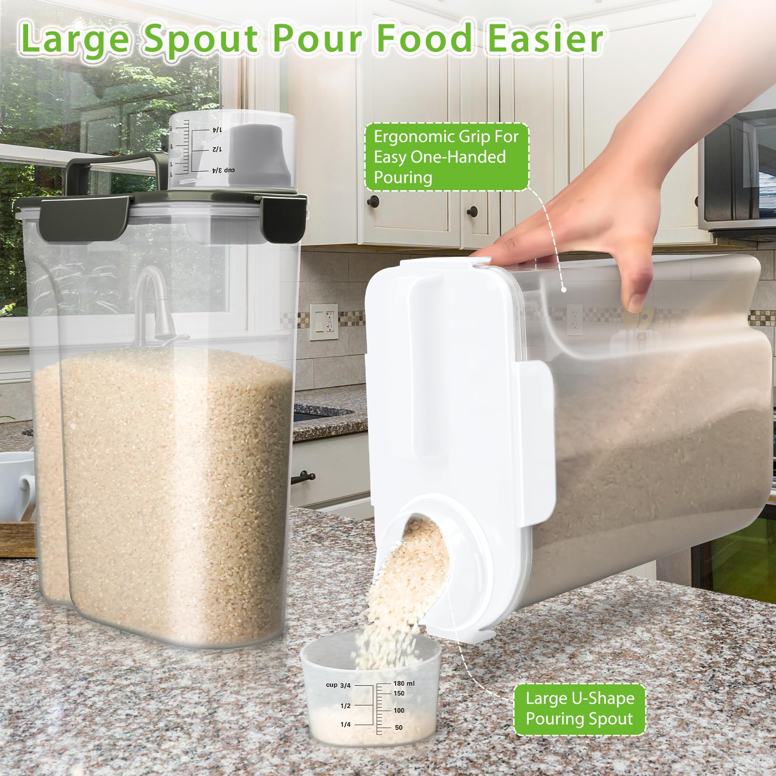 Viretec Rice Storage Container, 5 to 10lb Dry Food Airtight Dispenser, Pet Dog Cat Food Canister, BPA Free Clear Plastic Kitchen and Pantry Organization Bin for Oatmeal, Grain, Cereal, Pasta, Flour