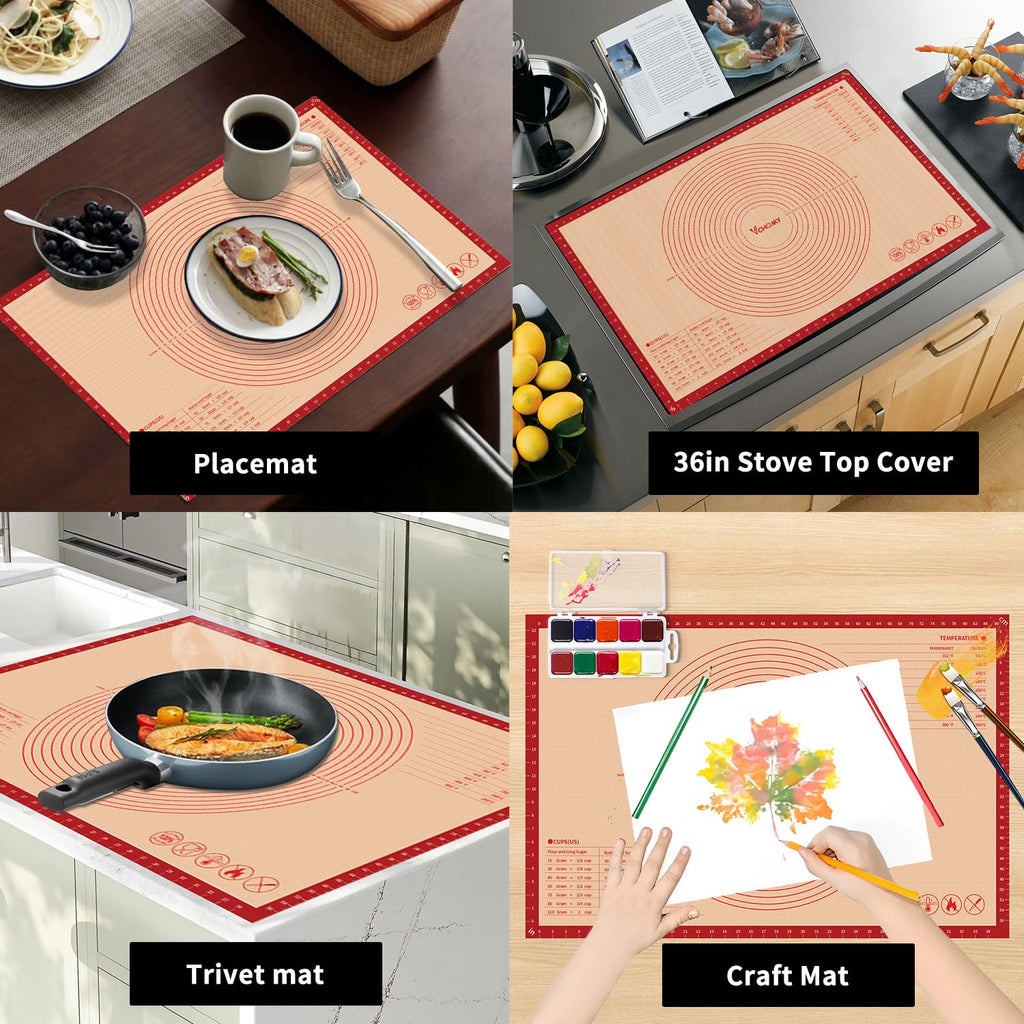 Extra Large Silicone Pastry Mat for Counter Rolling Dough,36x24 Inch,0.75mm Thick,Non Slip Silicone Baking Mat with Measurement (36 x 24 in)