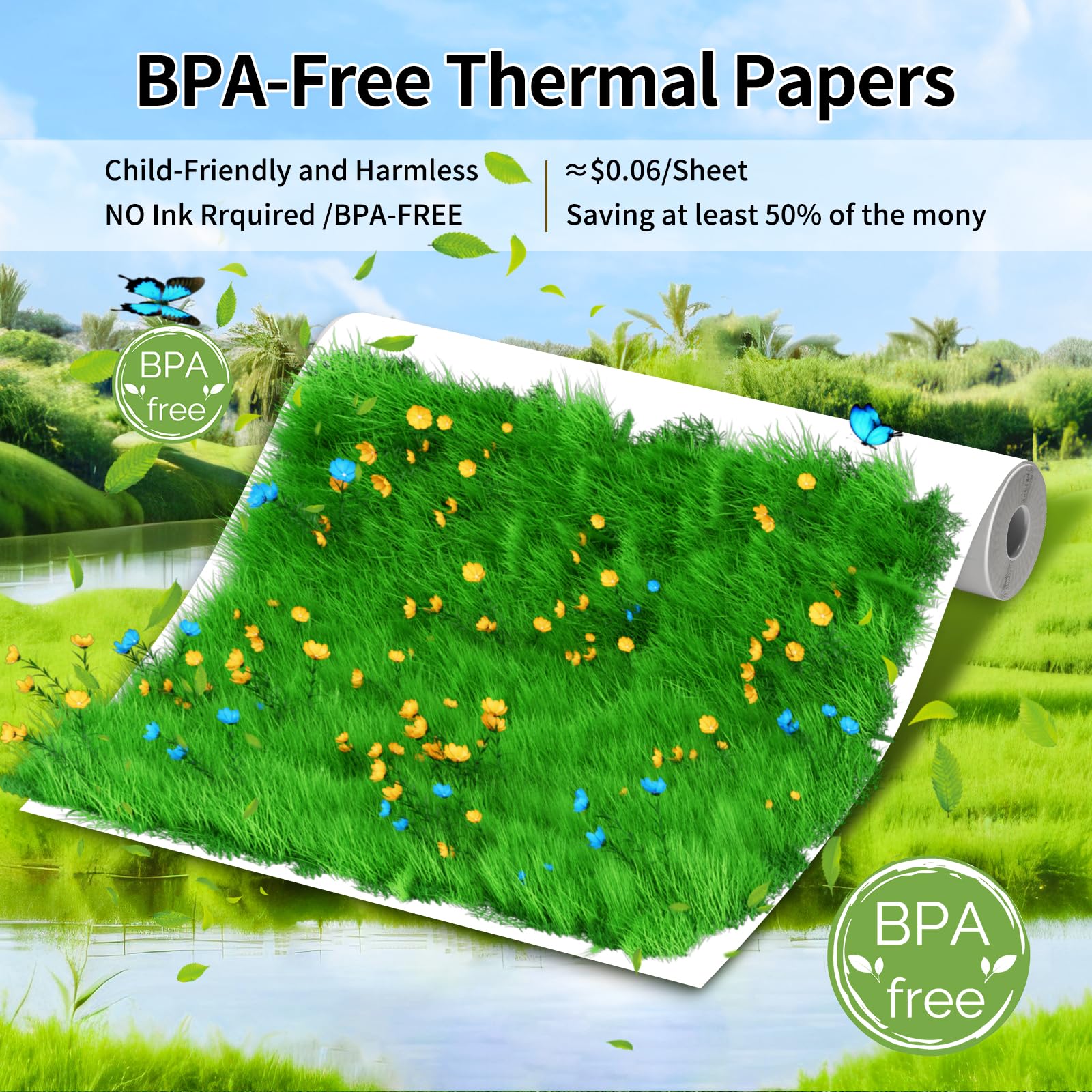 Phomemo A4 Thermal Printer Paper, M832 Printer Paper 8.27"x11.69" Compatible with Zoolion Phomemo Itari JADENS HPRT MUNBYN ASprink M833 M834 M836 MT810 and Other Portable Thermal Printer, 2 Rolls
